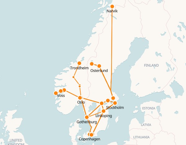 Mapa ferroviário da Suécia