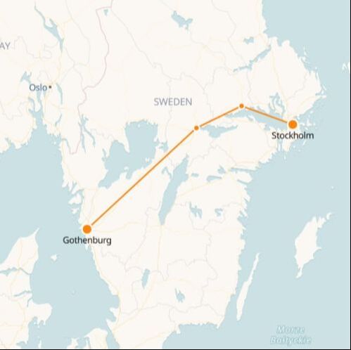 Mapa ferroviário de Estocolmo a Gotemburgo