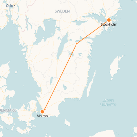Mapa ferroviário de Malmo a Estocolmo