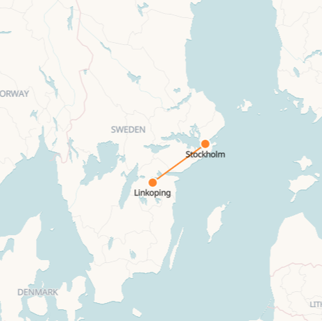 Mapa ferroviário de Estocolmo a Linkoping