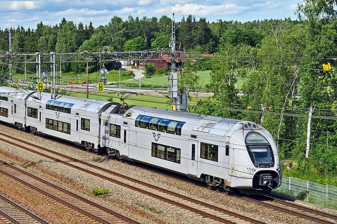 Sweden SJ train on departing from the station